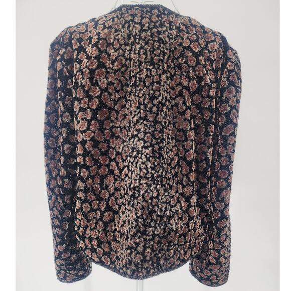 Papell Boutique Evening Black Floral Velvet Sequin Jacket Women’s Size L - Picture 11 of 11